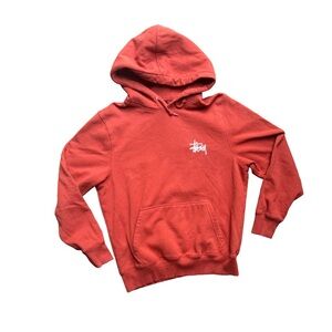 STUSSY Basic Stock Logo Hoodie Sweatshirt Men's Small Coral Red Pullover